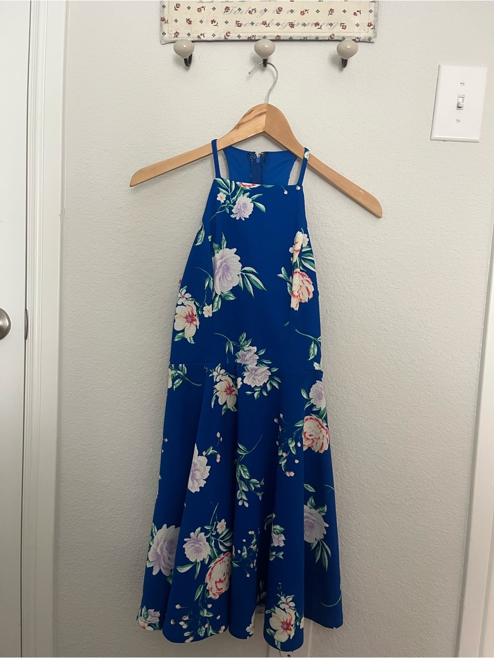 Blue Floral Halter Dress